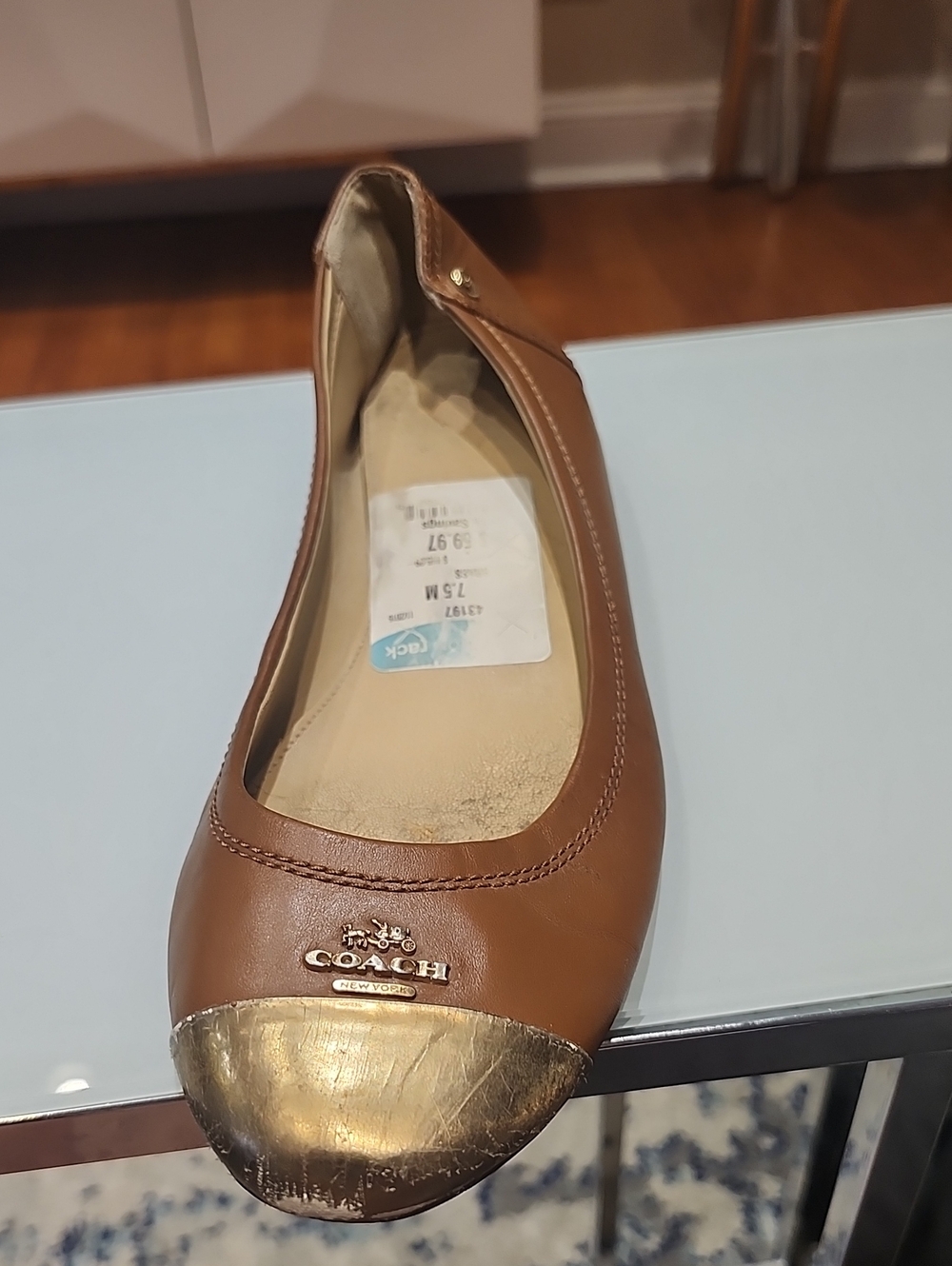 Coach Brown Ballet Flat with Gold Metallic Cap Toe